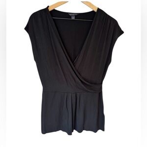 Banana Republic Y2K Black Cross Front Peplum Babydoll Stretchy Top Size L